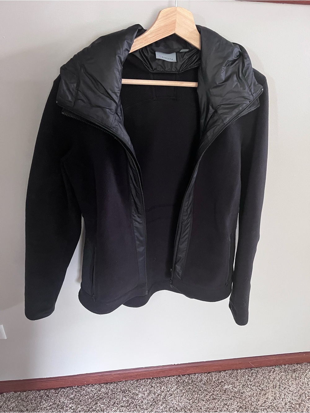 Athleta Black Fleece Quilted Hybrid Full Zip Hooded Jacket 842192-03 Womens M